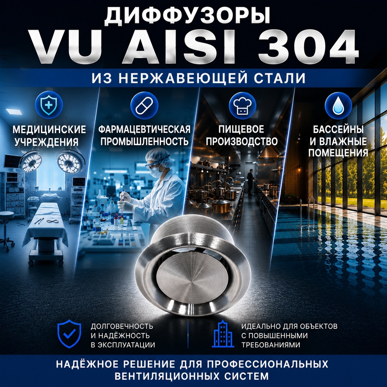 VU AISI304 - универсальные диффузоры