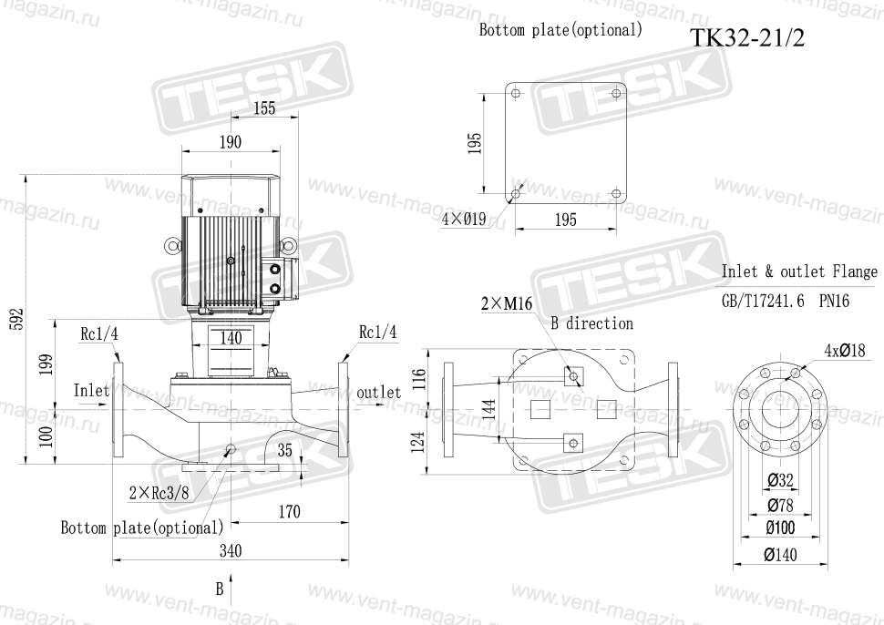 размеры насоса TK 32-21/2